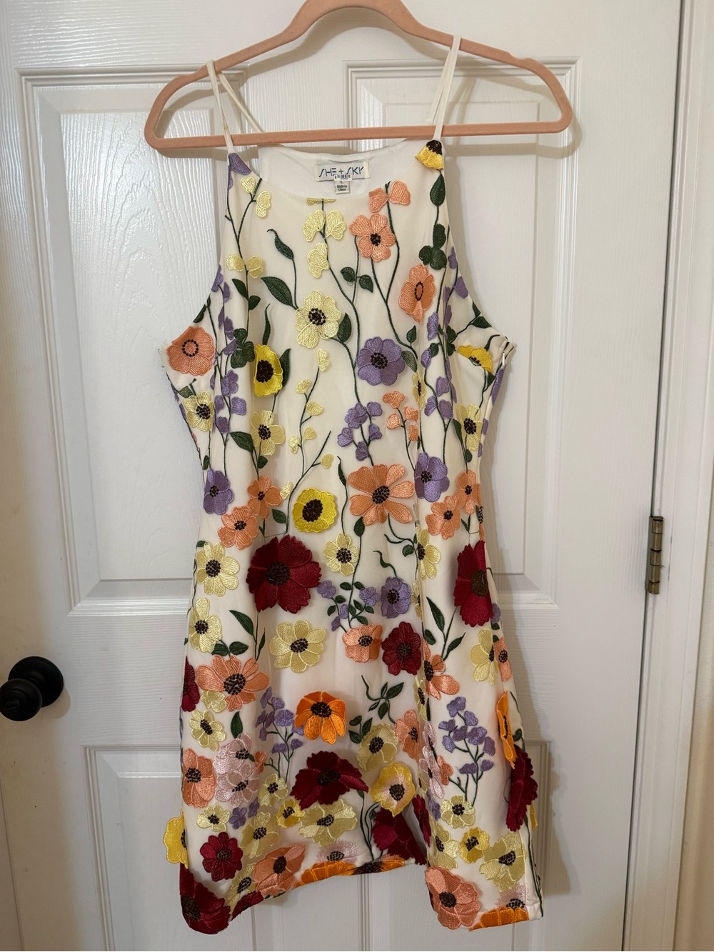 She + Sky White Floral Appliqué Mini Dress